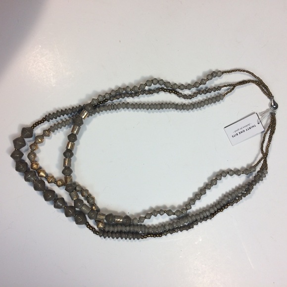 NWT Thirty-one Bits 3 Strand Gray & Gold Bead Necklace - Picture 2 of 5